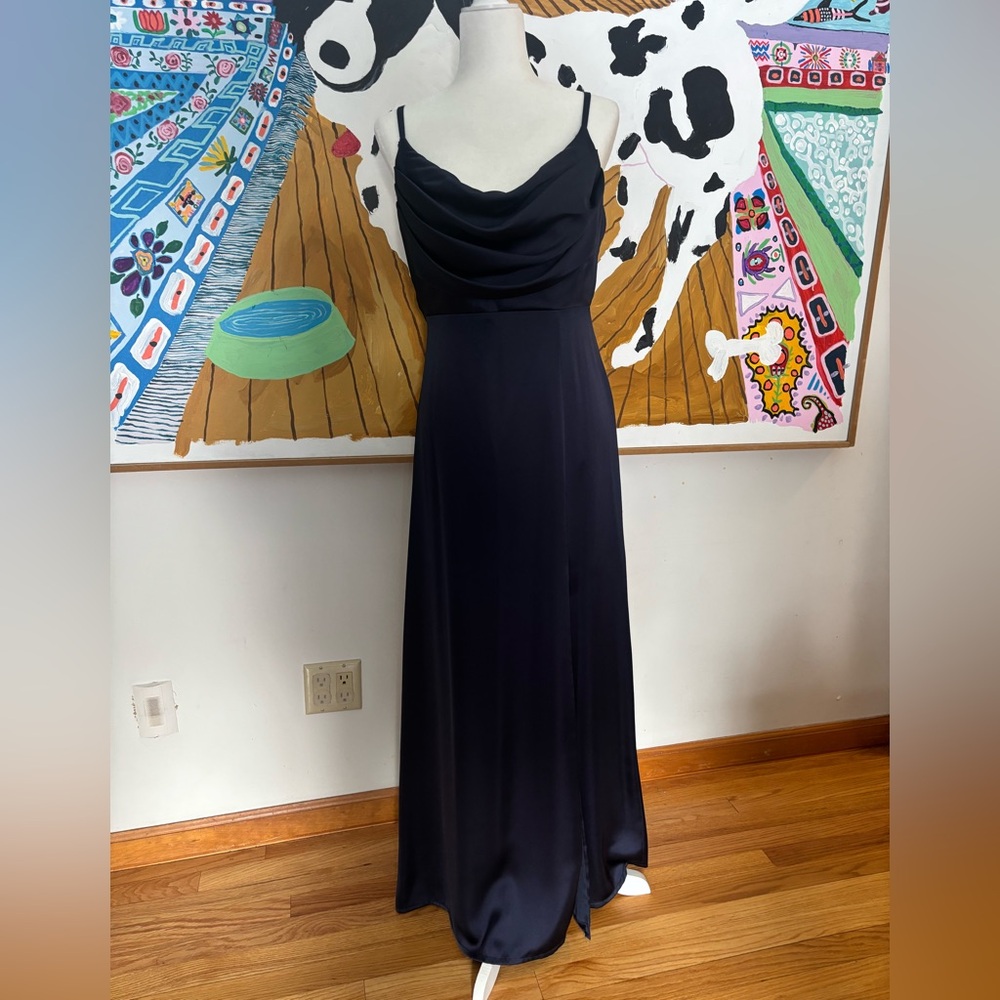 Navy Satin Evening Dress